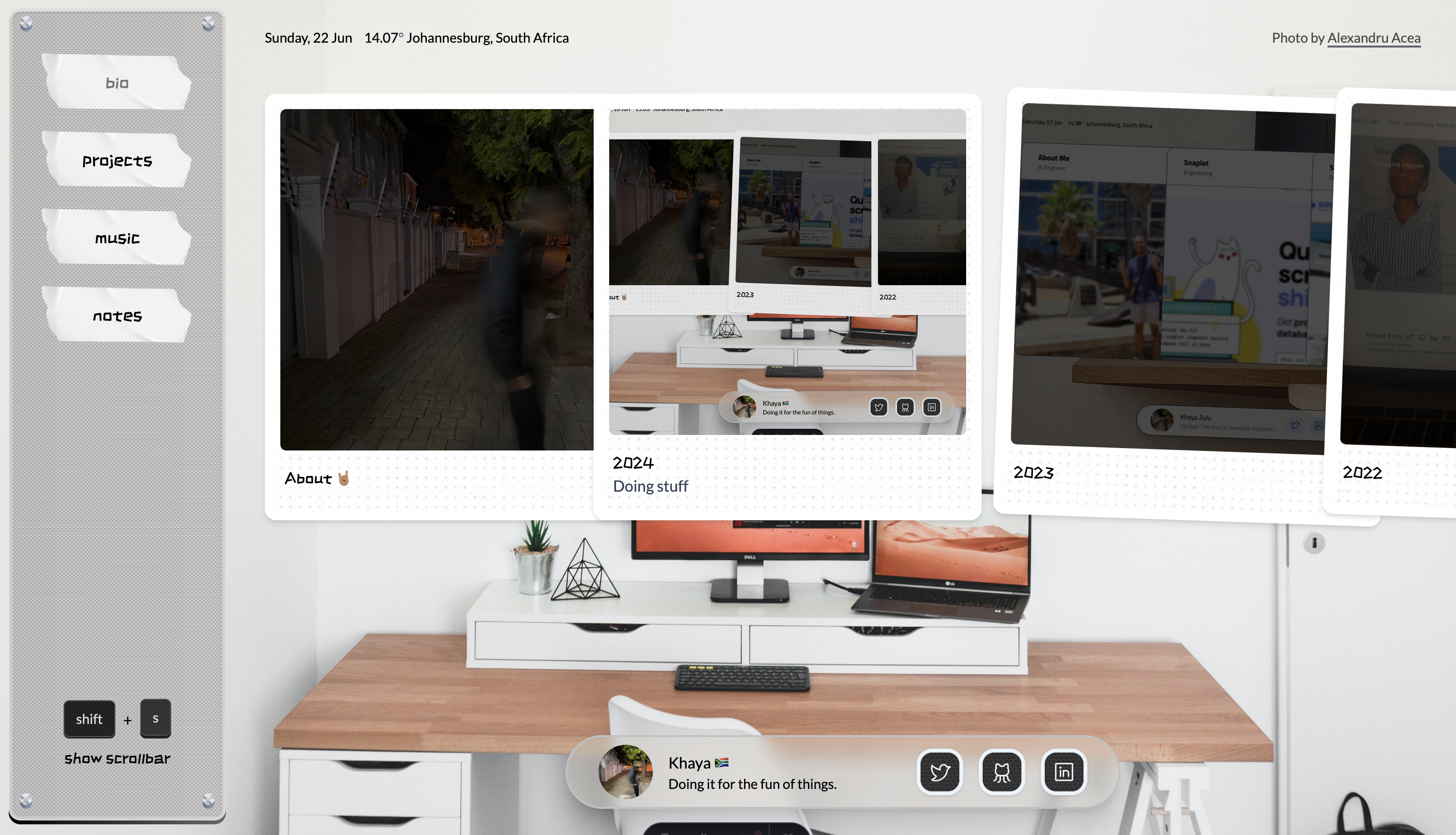 A screenshot of my personal website